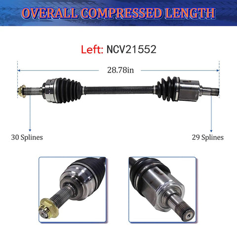 Front CV Axles Replacement For Honda Pilot 2009 2010 2011 EX LX Front Left And Right With ABS Ring Included OE Numbers NCV21552 NCV21553 29 Spline Count, left axle 28.78in