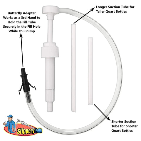 Heavy Duty Fluid Transfer Pump With 28 Mm Bottle Adapter and Long Flexible Tube for easy fluid transfers and adapting to various bottle heights.