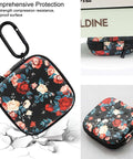 Premium Rugged Hard Eva Earbud Case With Sturdy Carabiner Loop For Wireless Headsets And AirPods Compatible Shockproof Travel Pouch Vintage Rose Hella Cool on a cracked surface.
