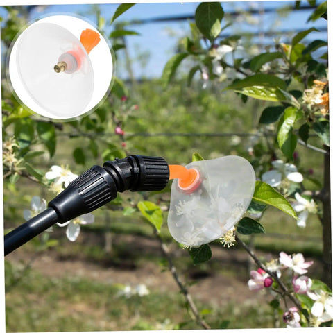 Drift Guard Spray Nozzles With Transparent Windproof Shield 2 Pack for agricultural sprayers, shown on garden hose spraying