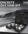 Pro-Grade 34-Piece Concrete Hole Saw Kit With 30 To 110mm Tungsten Carbide Masonry Bits displayed in open case