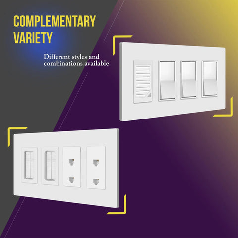 Screwless Decorator Wall Plates for 4-Gang Outlets, Kid Safe Covers, Unbreakable Polycarbonate Thermoplastic, 4.68 in H x 8.30 in L, Glossy White SI8834-W