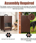 Real Deal Automatic Gravity Dog Feeder With Smooth Rolling Wheels For Large Breed Puppers, Self Refilling Bulk Kibble Dispenser with assembly details.