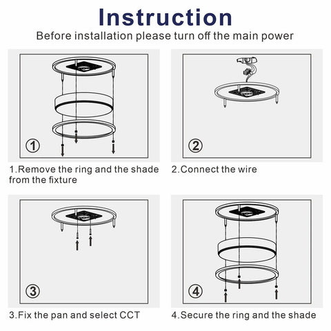 Installation guide for Arcfox 16 Inch 36W LED Flush Mount Ceiling Light with 1550 Lumen Output Dimmable 5 Color Temperatures.