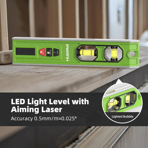 3 In 1 Laser Level And Distance Meter With Magnetic Torpedo, 9 Inch Spirit Level with LED Display and Lighted Bubble, USB C Rechargeable