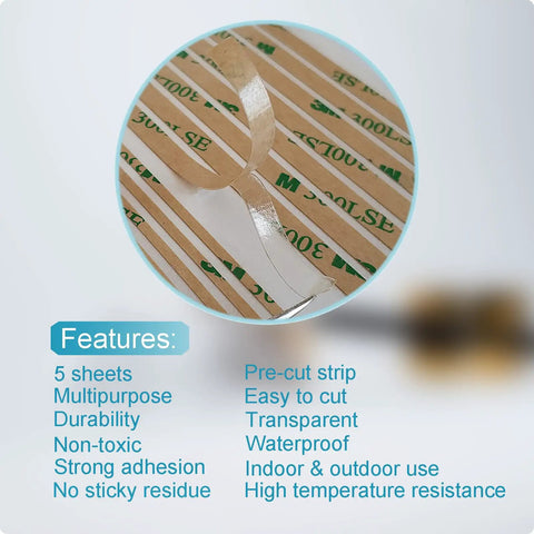 Double Sided Clear Adhesive Tape For Electronics And Auto Projects, Heavy Duty Thin Transfer Tape, Waterproof And Sticky, Ideal For LCD Screen Assembly, LED Strips, Touch Panels, DIY, Home And Car Decor, 5 Sheets