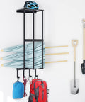 Matte Black No Fuss Wall Mount Camping Chair Storage Rack With Floating Shelf And Four Hooks For Garage Organization
