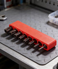 Awesome 8-Piece Torx Security Bit Set With Hardened Steel TS8 To TS40 Sizes For Power Drills Auto And Electronics Repair At 1-Inch Length To Handle Heavy Duty Jobs Without Slipping Or Stripping Threads. 8-piece hardened steel Torx security bits in red holder