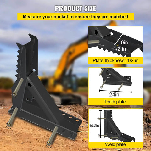 Badass Heavy Duty 24 Inch Excavator Hydraulic Thumb Backhoe Attachment Bolt On Kit showing dimensions 24in and 6in wide made of 1/2 in steel.