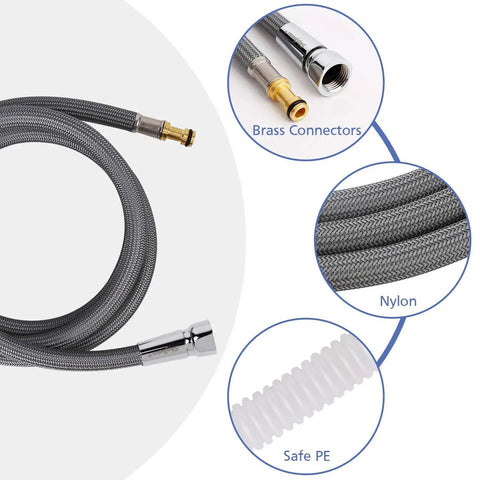 Pulldown Faucet Hose Replacement Kit Model 150259 Compatible With Moen Pulldown Faucets, showing brass connectors and nylon wrap.