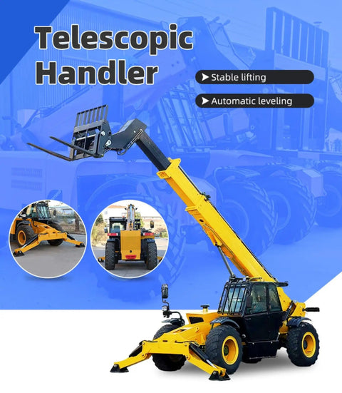 Built Different Heavy Duty Hydraulic Telehandler With Telescopic Forklift Boom and Adjustable Capacity Options For Farm Equipment and Worksites Demanding Serious Heavy Load Lifting Power Daily, showcasing stable lifting and automatic leveling.