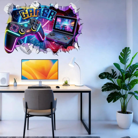 Large 3D Gamer Wall Decal Set With Controller Design Peel And Stick For Boys Room Teen Bedroom Playroom Wall Decor