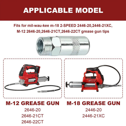 Two Pack Grease Gun Couplers For Milwaukee M18 2 Speed And M12 Cordless Grease Guns Fits 2446 20 2446 21XC 2646 20 2646 21CT 2646 22CT Tips