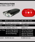 Specification of Beefed Up Super Bright Bike Light Set With Front And Rear Lights, Water Resistant, Easy Install, Multimode