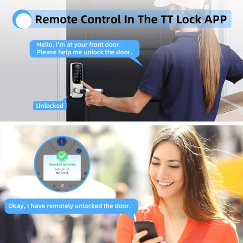 Remote access of the Smooth Zero Stress Smart Door Lock With Handle delivers slick fingerprint keypad and app control in use.