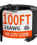 Outdoor 100 Ft Extension Cord 16 Gauge SJTW Waterproof Built Tough Heavy Duty 3 Prong Cable, Cold Resistant, ETL Listed