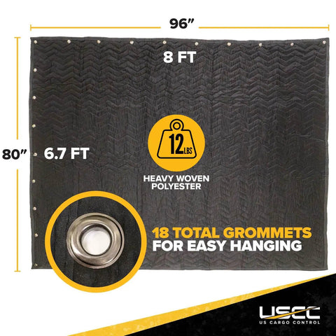 Massive Studio Ready 96 By 80 Inch Sound Dampening Blanket with Grommets for Wall Hanging and Studios, showcasing 12 lbs weight.