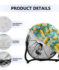 Heavy Duty Weatherproof Fan Cover Fits 24 Inch Outdoor Pedestal Wall Mount Industrial Fans Solid Cloth Guard covering an electric fan with a lemon design.