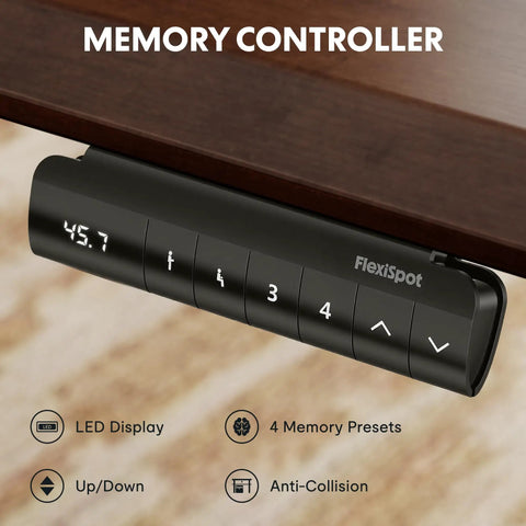 Memory controller for Get The Legit Badass Solid Wood Executive Standing Desk featuring height adjustment and LED display.