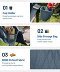 Heavy Duty Folding Hammock Chair With Adjustable Backrest And Padded Seat For Cozy Outdoor Comfort Supports Up To 300 Lbs Portable Folding Camping Chair For Travel Patio Or Beach Blue features cup holder, side storage bag, and durable 600D Oxford fabric.