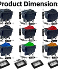 Rocker Switch Kit With Multi Color LED Lights And Waterproof Cover 13 Piece Assortment dimensions