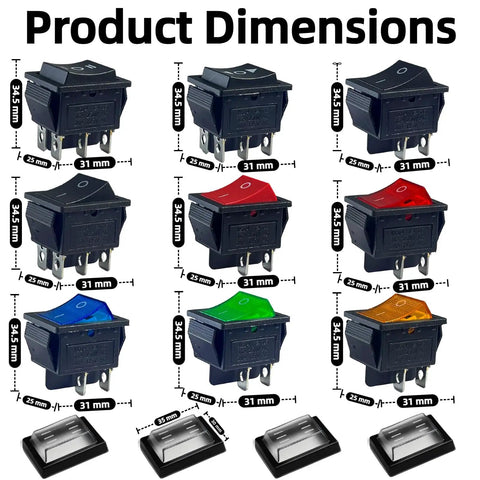 Rocker Switch Kit With Multi Color LED Lights And Waterproof Cover 13 Piece Assortment dimensions
