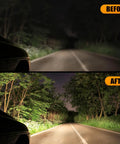 Headlight Restoration Kit With 3 Easy Steps To Fix Sun Damaged Lights, Before and after comparison of headlight clarity on road