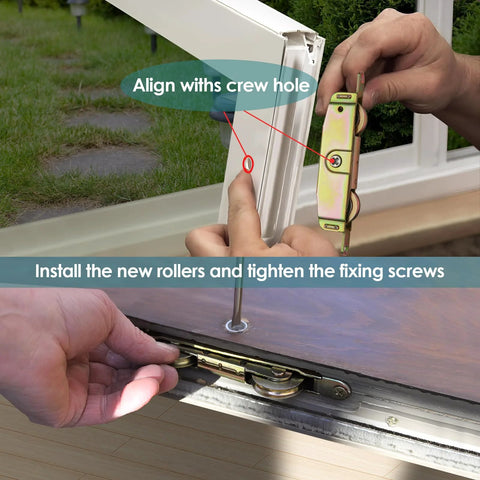 Installation of Heavy Duty Sliding Patio Door Roller Assembly With One And A Quarter Inch Steel Ball Bearing Side Adjustable Two Pack