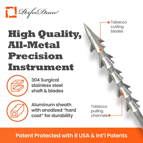 Cigar Draw Enhancer Tool And Nubber For Perfect Draw Every Time, Patented Technology, 5 Inch Accessory To Fix Tight Draws, Deliver Smooth Burns, Even Ash, And Consistent Hits On The Go. High quality all-metal cigar tool with stainless steel shaft and aluminum sheath