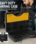 72 Piece Impact Socket Set Three Eighths Inch Drive With Six Point Deep Sockets SAE And Metric From Five Sixteenths To Three Quarters Inch Eight To Twenty Two Millimeters Includes Two Extension Rods Adapters Universal Joint And Screwdriver Handle With in heavy-duty carrying case