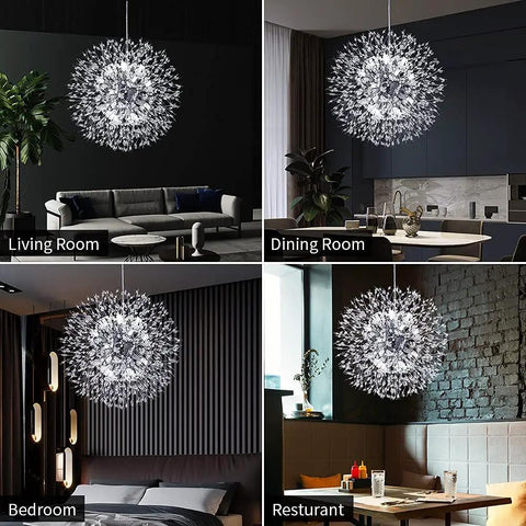 Crystal Dandelion Chandelier Pendant Lights With Firework Sparkle 12 Light Chrome in living, dining, bedroom, restaurant