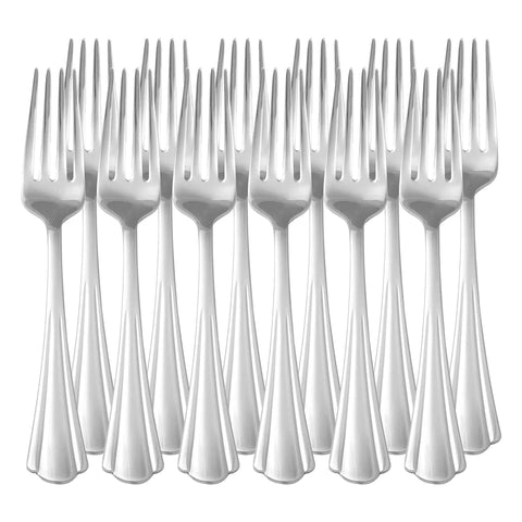 Pack of 12 stainless steel dinner forks with scalloped edge, silver finish, ideal for home dining, solid everyday flatware