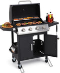Four Burner Propane Gas BBQ Grill With 40,000 BTU Power, Stainless Steel Build, 459 Sq In Cooking Surface showcasing grilling food