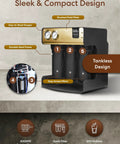 Heavy Duty Five Stage Reverse Osmosis System With Post Brew Coffee Mineral Boost sleek tankless filter with easy access and gauges.