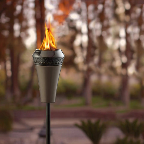 Island King 65 Inch Metal Outdoor Torch For Backyards Patios And Gardens Weather Resistant Burn With Large Bright Flame Long Lasting Wick Snuffer And Easy Twist And Pour Refills Brown Finish