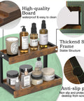 Two Tier Countertop Spice Rack Organizer in Rustic Brown Wood Finish with steel frame and anti-slip pads shown from side view