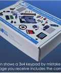 Box of STEM V4 IoT Starter Kit Compatible With Arduino Uno R4 WiFi, showing components and parts for hands-on prototyping and coding.