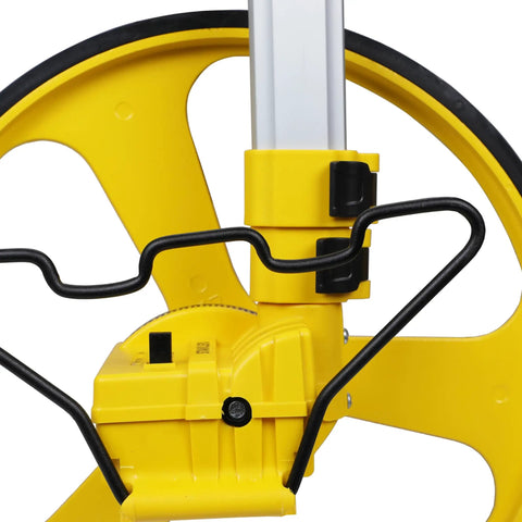 Close-up of Heavy Duty Gear Driven Measuring Wheel With Tough Plastic Housing And Five Digit Counter including folding handle