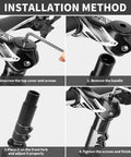 Installation steps for Adjustable Bike Stem Riser Handlebar Extender That Boosts Your Ride Up To Five Point Two Inches Rise For One And One Eighth Inch Steerer Fits Road MTB BMX Cycles Aluminum Alloy Black Finish.