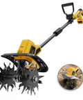 Cordless Garden Tiller Cultivator Compatible With 20V Battery Tool Only with 48 steel tines and handle shown