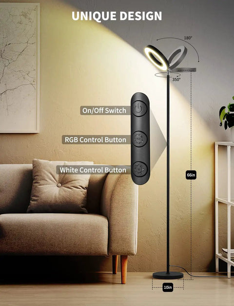 Smart RGBW Floor Lamp With Double Side Lighting 2400 Lumen Dimmable LED Standing Lamp WiFi App Control in living room