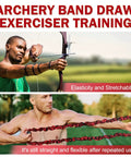 25 Lb Draw Bow Trainer Band For Archery shown in use by archer outdoors, highlighting elasticity and stretchability benefits.