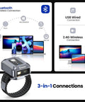 Wristband Wearable Barcode Scanner For Hands Free Scanning Fast 1D 2D Code Capture Pro Grade Portable Bluetooth USB QR Reader
