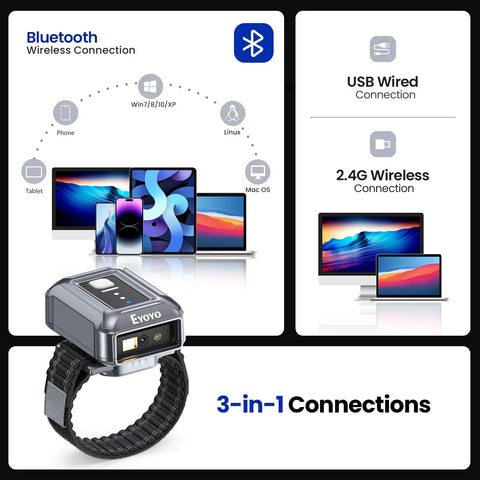 Wristband Wearable Barcode Scanner For Hands Free Scanning Fast 1D 2D Code Capture Pro Grade Portable Bluetooth USB QR Reader
