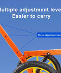 Close-up of Heavy Duty Adjustable Lid Lifter Dolly With Air Ride Wheels showcasing three adjustment levels for easy carrying.