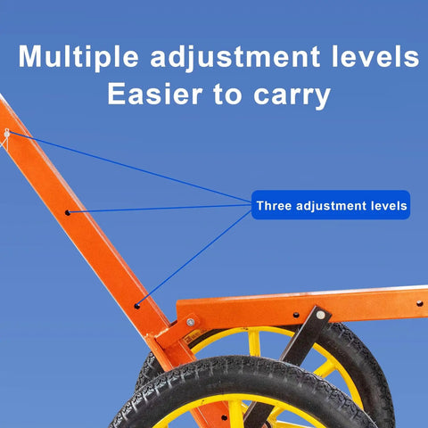 Close-up of Heavy Duty Adjustable Lid Lifter Dolly With Air Ride Wheels showcasing three adjustment levels for easy carrying.