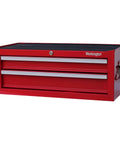 Industrial Two Drawer Portable On The Go Metal Tool Chest Cabinet 26 Inch Wide Middle Box with Ball Bearing Drawer Slides Central Cam Lock Steel Tool Storage Organizer Red