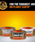 Three rolls of Gorilla Tape in black, white, and silver for toughest jobs, intense adhesive, and tough repairs on planet Earth.