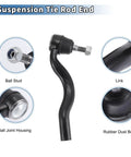 Beefy Tie Rod End Kit For Jeep Grand Cherokee 2011 To 2015 Front Outer Left And Right Durable Steering Linkage Replacements ES800972 ES800973 OE Quality, black steel tie rod end with ball stud and rubber dust boot