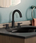 8 To 16 Inches Widespread Matte Black Bathroom Faucet With Two Handles, Sleek Modern Industrial Vanity Sink Faucet, pop-up drain